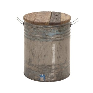 Olivia & May Farmhouse Tin and Wood Stool Gray: No Assembly Required, Metal Frame, Round Accent Table with Storage - 1 of 4