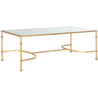 Elegant Transitional 50'' Gold Metal & Glass Rectangular Coffee Table