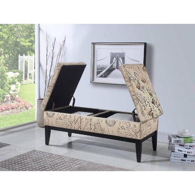 Old World Gray Upholstered Dual Lift Storage Bench