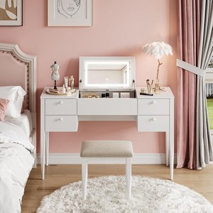 47" Makeup Vanity Desk with Flip Top Mirror, Modern Makeup Vanity Set with Chair and 5 Drawers for Bedroom, Dressing room, Cloakroom - 1 of 4