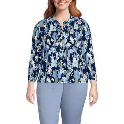 Lands' End Women's Lightweight Jersey Button Pintuck Top