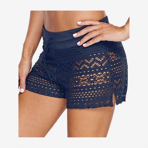 Anna-Kaci Swim Women's Mesh Crochet Overlay Shorts with Drawstring Waistband - 1 of 3