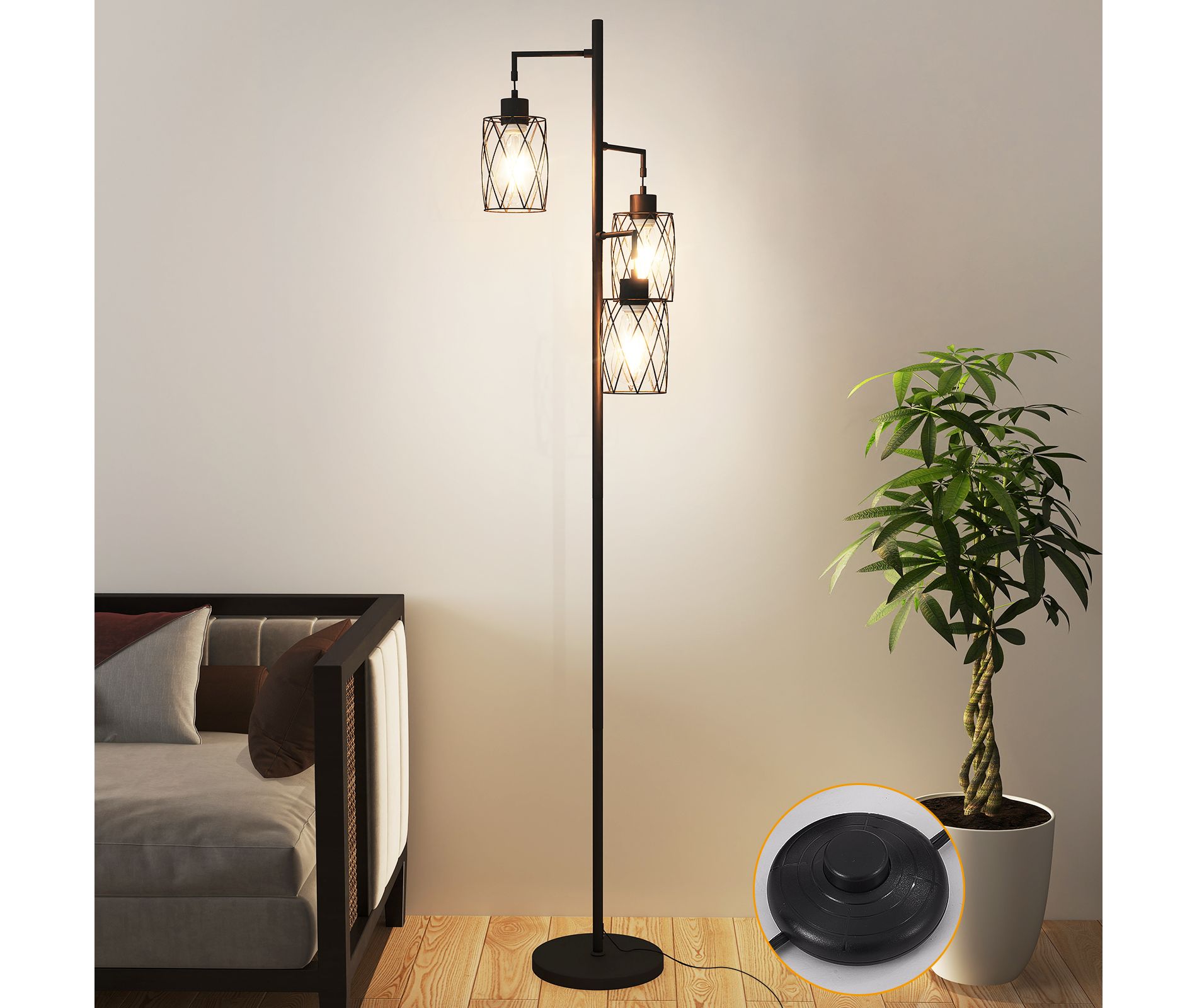 Racxily 67 Inch 3-Light Tree Floor Lamp with Foot Switch, Easy to Assemble