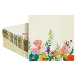 Blue Panda 100 Pack Vintage Style Floral Paper Napkins, 2-Ply, 6.5x6.5”, Napkins for Bridal Shower, Tea Party, & Wedding - 1 of 4