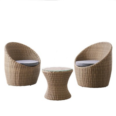 Strafford 3pc Wicker Outdoor Set with Two Chairs & Cocktail Table - Gray - Alaterre Furniture