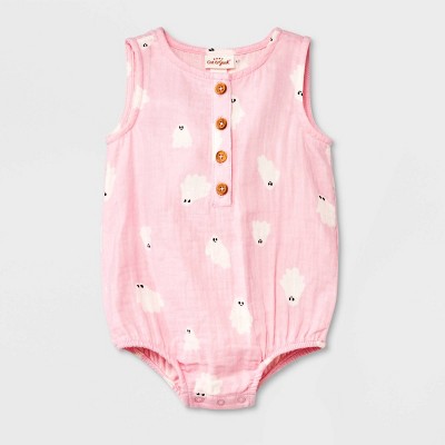 Image of Baby Girls' Ghost Gauze Sleeveless Romper - Cat & Jack™ Light Pink 6-9M