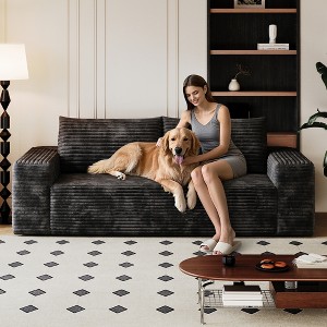 Mocamel 63" Black Corduroy Loveseat Sofa, 2-Seater with Deep Seat & No Assembly Required, Compact Couch for Living Room, Apartment, and Office - 1 of 4