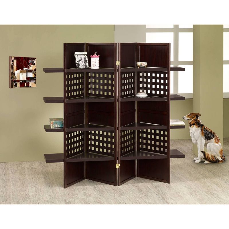 4 Panel Book Shelves Room Divider Walnut - Ore International, 3 of 6