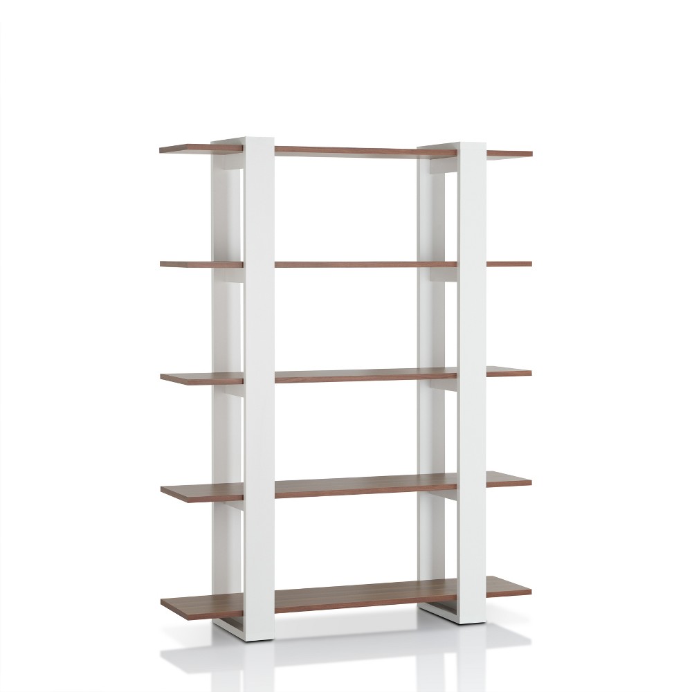 Photos - Garden & Outdoor Decoration 62.4" Talia 5 Shelf Bookcase Walnut/White - miBasics: Modern Open Back Design, Fixed Shelves with Metal Hardware