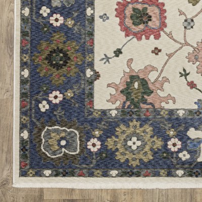 Hastings Blue and Ivory Rectangular Synthetic Area Rug 5'3" x 7'6"