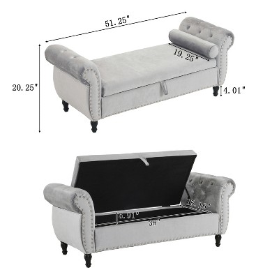 Tufted Velvet Storage Ottoman Bench - Thumbnail 5