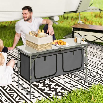 47" White Aluminum Folding Camping Table with Storage Organizer