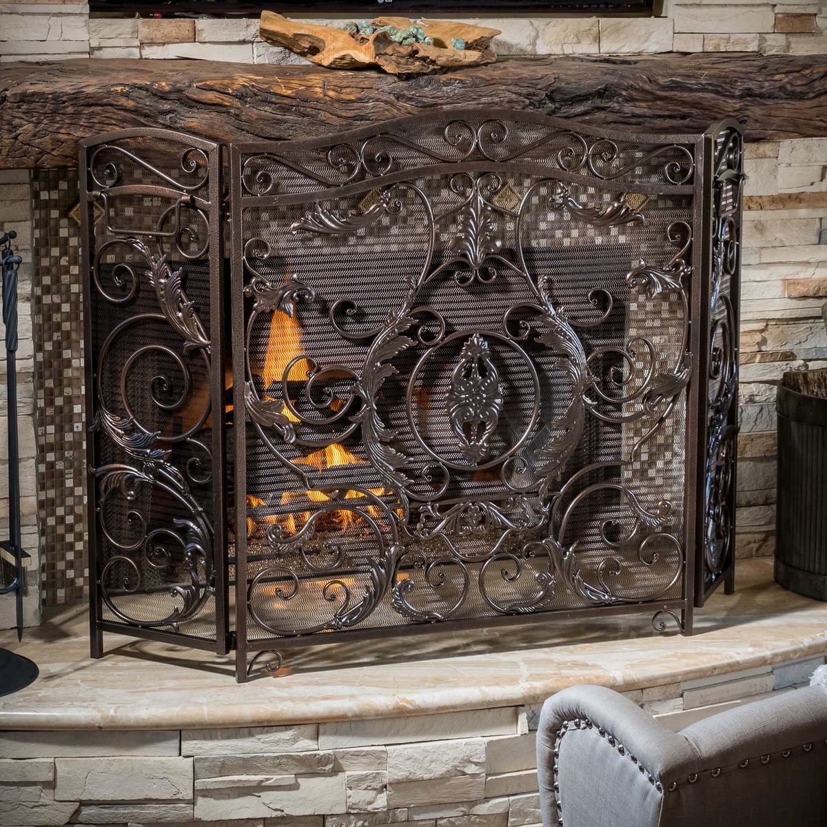 Christopher Knight Home Waterbury Traditional Iron 3 Panel Fireplace Screen