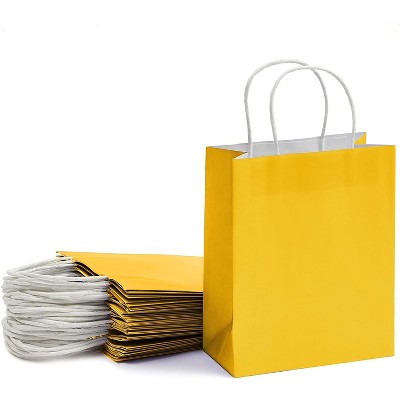 Blue Panda 25-Pack Yellow Medium Kraft Paper Party Favor Gift Bags with Handles, 8"x3.9"x10"