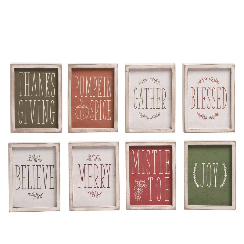 Transpac Christmas Holiday Sentiment Reversible Wood Block Tabletop Decor Set of 4, 7.0L x 5.0W x 7.0H inches, 1 of 2