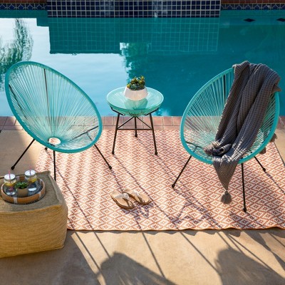 Light Blue 3-Piece Acapulco Patio Bistro Set with Rope and Glass Table