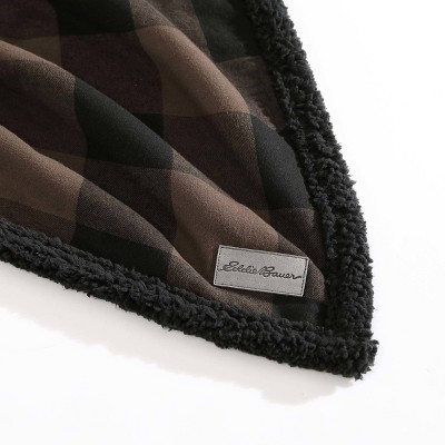Brown Plaid Reversible Sherpa Cotton Throw Blanket