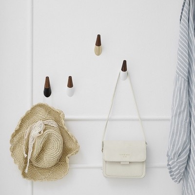 Black and Walnut Wall Mounted Towel Hooks Set