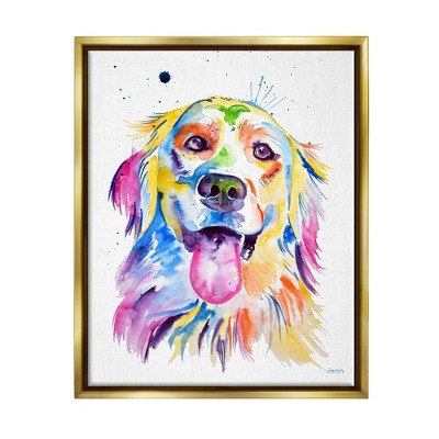 Stupell Industries Watercolor Style Happy Dog Face Framed Canvas