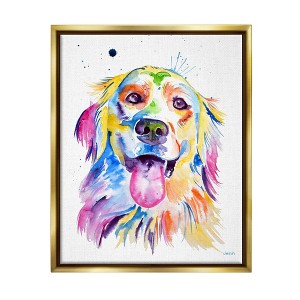 Stupell Industries Watercolor Style Happy Dog Face Framed Canvas - 1 of 3