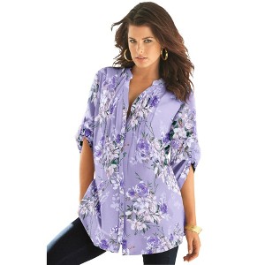Roaman's Women's Plus Size Floral Big Shirt - 1 of 4