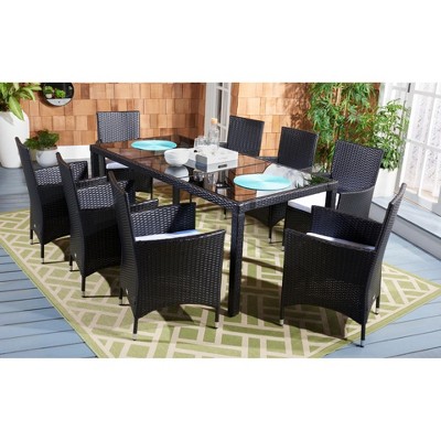 Hailee 8-Person Black Wicker Outdoor Dining Set with Glass Top