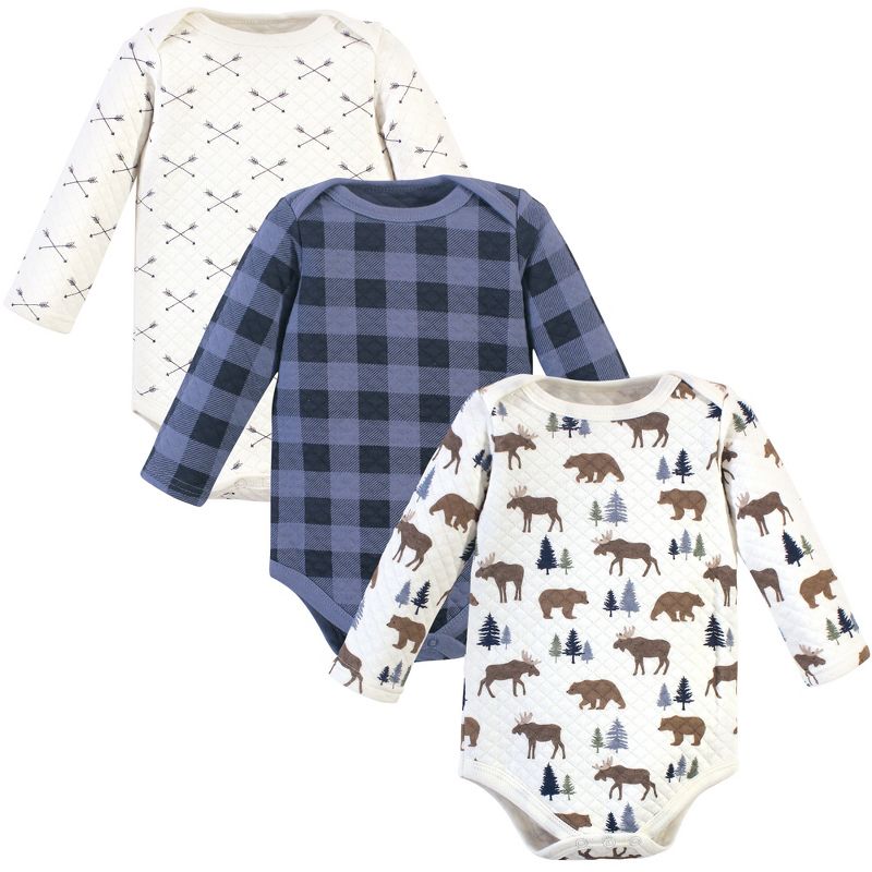 Hudson Baby Infant Boy Quilted Long-Sleeve Cotton Bodysuits 3pk, Moose Bear, 1 of 4