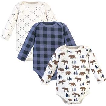 Hudson Baby Infant Boy Quilted Long-Sleeve Cotton Bodysuits 3pk, Moose Bear