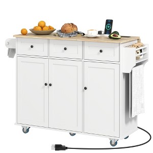 Aghana Digitals Mobile Kitchen Cart with Drop Leaf, Rubberwood Top, Charging Station, Adjustable - 1 of 4