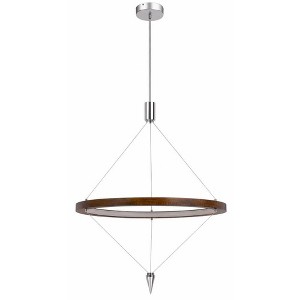 Cal Lighting Viterbo integrated dimmable LED pine wood pendant fixture with suspended steel braided wire. 24W, 1920 lumen, 3000K - 1 of 4