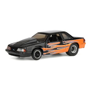 1/64 1990 Ford Mustang LX, Orange with Black Flames, Rick's Auto
