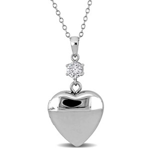 EVERLY JEWELRY | Sterling Silver 0.06 CT TGW Cubic Zirconia on bail 16mm Heart Locket Pendant With cable Chain, 18-inch - 1 of 4