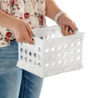 Clear Stackable Mini Plastic Storage Crate with Handles