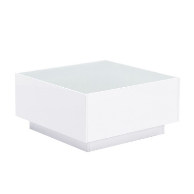 GlasFlength Coffee Tables Rectangle Coffee Table Center Table Wood Coffee Table Small Table Storage for Living Room, White, 27.56"*27.56"*13.87"