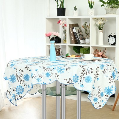 53"x53" Vinyl Water Oil Resistant Printed Tablecloths Blue Flower - PiccoCasa