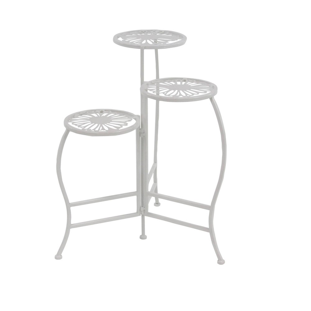 Photos - Plant Stand 3-Tier Modern Floral Folding  White - Olivia & May