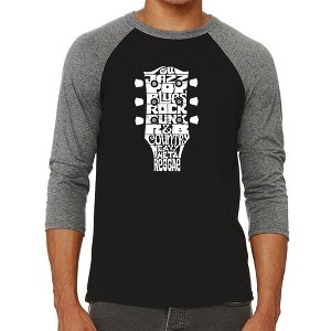 LA Pop Art Men's Raglan Baseball Word Art T-shirt - Guitar Head Music Genres - 1 of 4