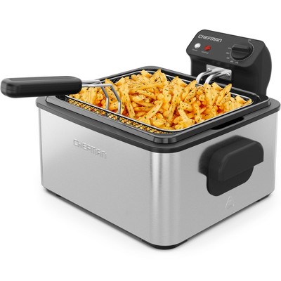 Chefman 4.5 Quart Deep Fryer with Wire Basket, Removable Lid & Temperature Control – Stainless Steel
