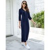 Coolmee Women Casual Maxi Dress Quarter-Zip Neck 3/4 Sleeve Slim Slit Pullover Hoodie Long Dress with Front Pocket - 4 of 4
