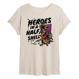 Women's - Teenage Mutant Ninja Turtles Mutant Mayhem - Heroes In A Half Shell Oversized Graphic T-Shirt - 1 of 4