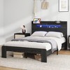 KTMBDW Bed Frame with 2-Tier Storage Headboard, Wood Platform Bed Frame, Built in Charging Station & LED, Dark Brown - 3 of 4