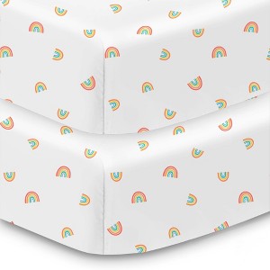 BreathableBaby Cotton Percale Fitted Sheet, For 52" x 28" Crib & Toddler Bed Mattress, Rainbows (2-Pack) - 1 of 4