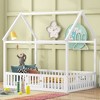 CAVINAS Twin Size Bed Frame, Wood House Bed with Fence and Door for Children, Floor Platform Bed - 2 of 4