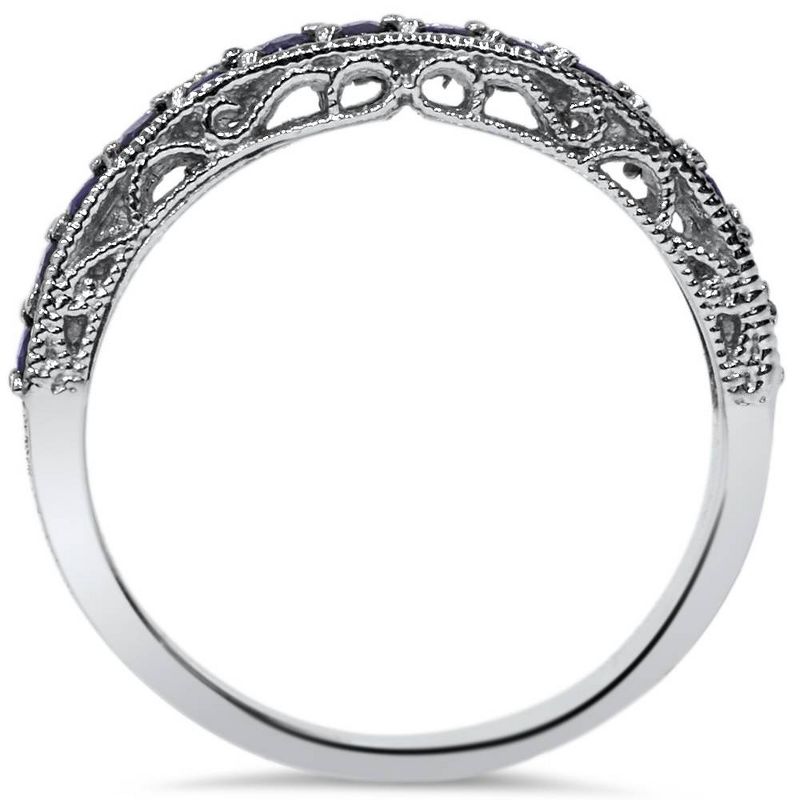 Pompeii3 3/8ct Blue Sapphire Vintage Wedding Ring 14K White Gold, 2 of 5