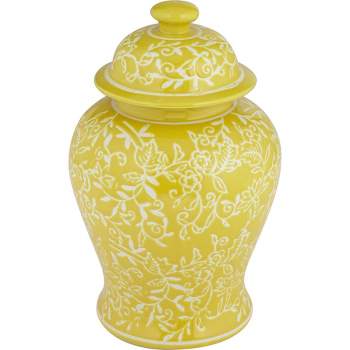 Dahlia Studios Floral Yellow and White 13" High Decorative Jar with Lid