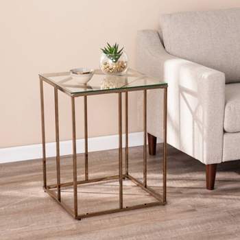 Nicholas Contemporary End Table with Glass Top Champagne - Aiden Lane