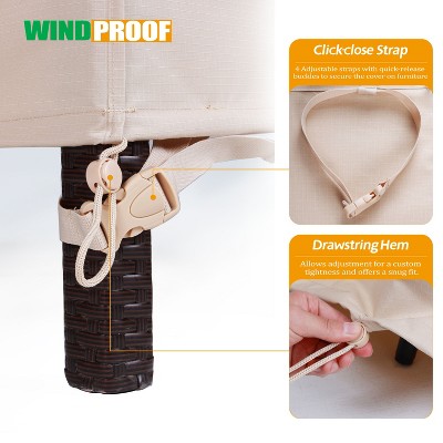 Beige Waterproof Outdoor Patio Table Cover with Drawstring Hem