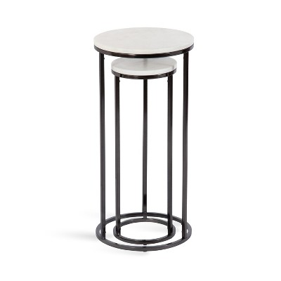 White Marble and Gunmetal Round Nesting Tables Set