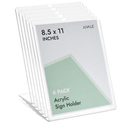 Juvale 6 Pack Clear Sign Holders 8.5x11 - Table Top Plastic Display Stand for Menu, Flyer, Slant Back Vertical Photo Frame