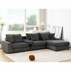 114“ Corduroy Sectional Sofa L-Shape Bluetooth Speakers Console USB Wired Wireless Charging Cup Holders Storage Ottoman Deep Seat Living Room - 3 of 4